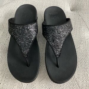 FitFlop LULU Women's Black Glitter Sandals Size 9